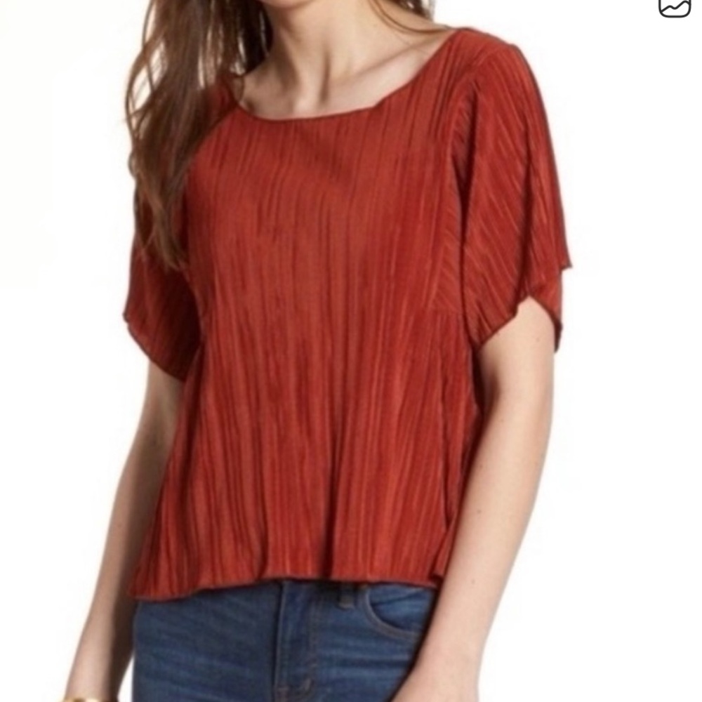 Madewell Plisse Blouse in rust
